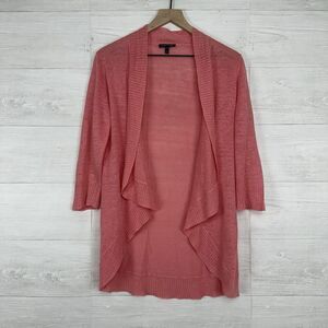 Eileen Fisher Women XS 100% Linen Open Waterfall Cardigan Coral Pink Lightweight